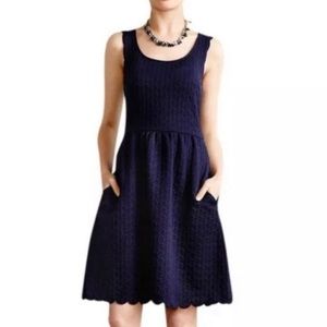 ANTHROPOLOGIE Mauve Caye scalloped med navy dress
